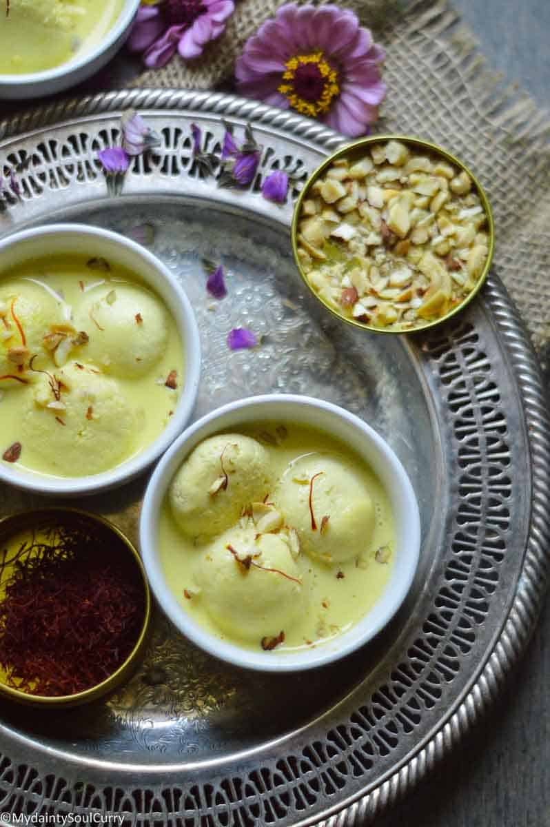 Rasmalai in saffron milk