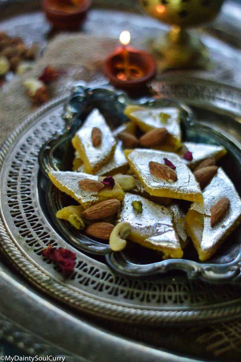 mango katli with badam powder